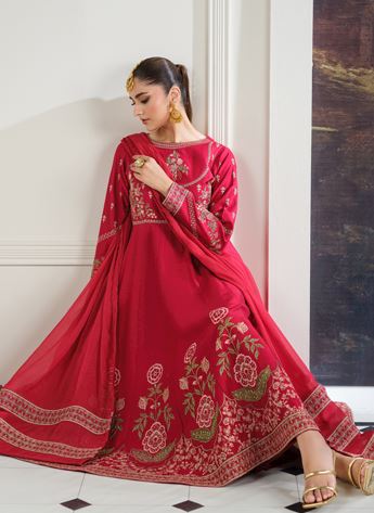 Embroidered Chiffon Frock Ladies Readymade