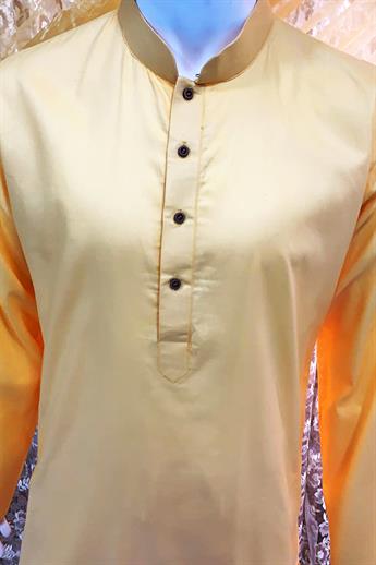 Yellow Cotton Mens Kurta Pajama