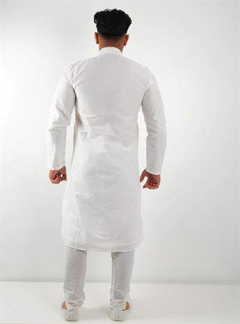 White kurta pajma with silver dhabki embroidery