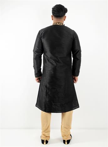 Black & Gold Kurta Pajma in Art Dupion with Embroidery