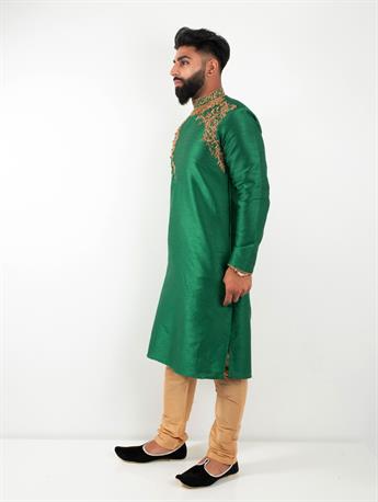 Kurta pajma in art dupion with gold embroidery