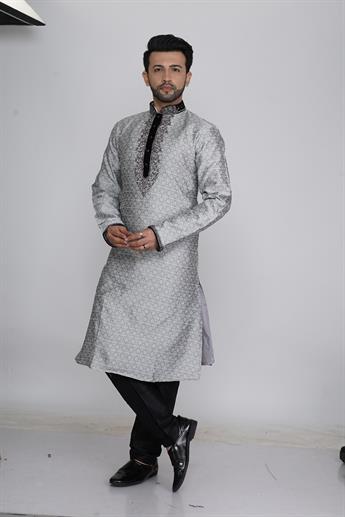 Grey & Black Mens Kurta Pajama