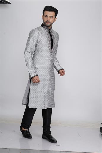 Grey & Black Mens Kurta Pajama