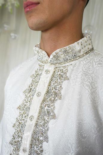 White & Silver Mens Kurta Pajama