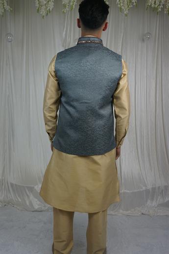 Mens grey waistcoat with grey and gold embroidery