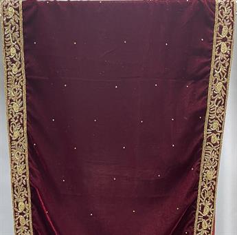 Deep Maroon & Gold Embroidered Velvet Mens Shawls