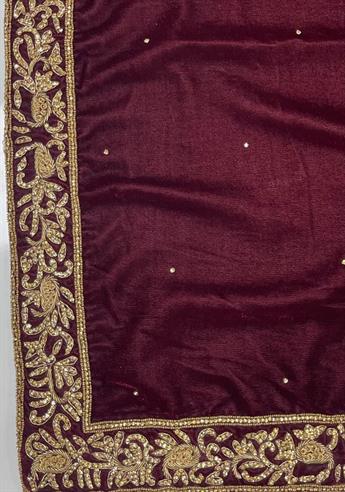 Deep Maroon & Gold Embroidered Velvet Mens Shawls