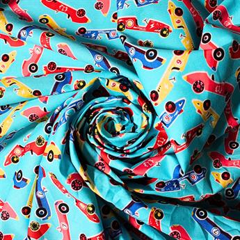 Turquoise Cotton Raceing Cars