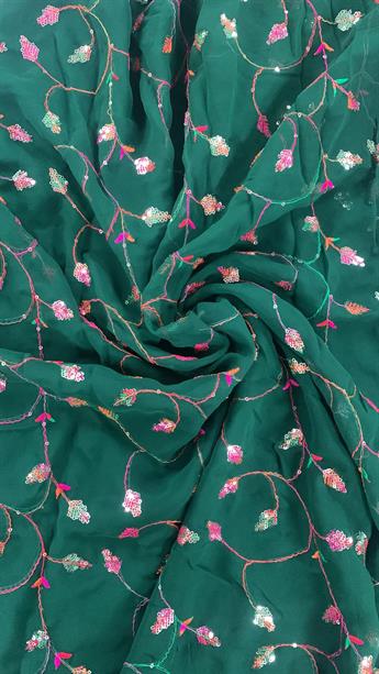 Green Embroiderd Chiffon Fabric