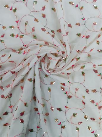 White Embroiderd Chiffon Fabric