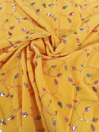 Yellow Embroiderd Chiffon Fabric