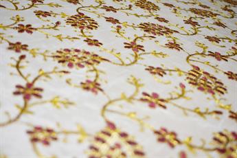 Cream & Maroon Cotton Embroidered Fabrics