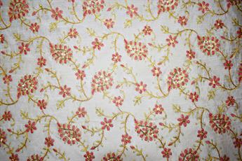Cream & Pink Cotton Embroidered Fabrics