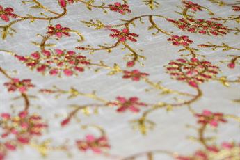 Cream & Pink Cotton Embroidered Fabrics