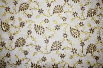 Cream & Purple Cotton Embroidered Fabrics