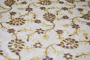 Cream & Purple Cotton Embroidered Fabrics