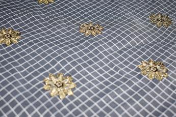 Grey Embroidery on Sheer Organza Fabric