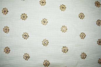 Light Green Embroidery on Sheer Organza Fabric