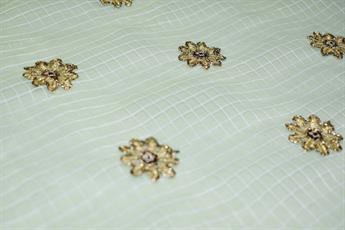 Light Green Embroidery on Sheer Organza Fabric