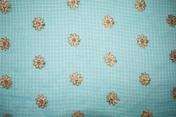 Teal & Mint Embroidery on Sheer Organza Fabric