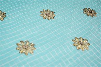 Teal & Mint Embroidery on Sheer Organza Fabric