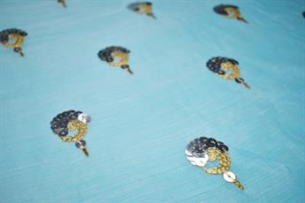 Sky Blue Embroidery on Cotton Organza Fabric.