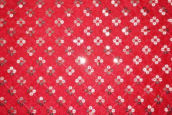 Red Embroidery and Sequins on Organza Fabric.