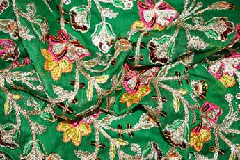 Green Indian Embroidered Chiffon Skirt Dress Fabric