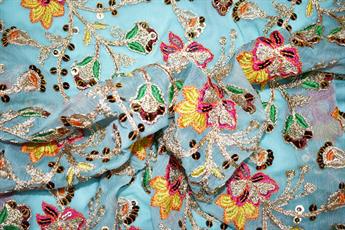 Light Blue Indian Embroidered Chiffon Skirt Dress Fabric