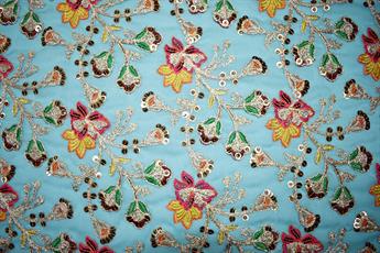 Light Blue Indian Embroidered Chiffon Skirt Dress Fabric