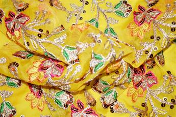 Mustard Indian Embroidered Chiffon Skirt Dress Fabric