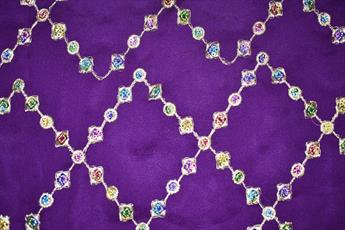 Purple Embroidery on Chiffon Fabric.