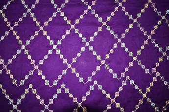 Purple Embroidery on Chiffon Fabric.