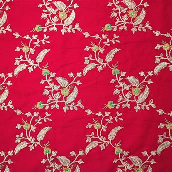 Red Embroidery on Chiffon Fabric
