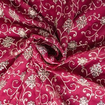 Maroon Embroidery on Chiffon Fabric
