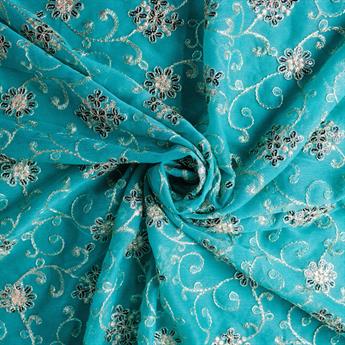 Turquoise Embroidery on Chiffon Fabric