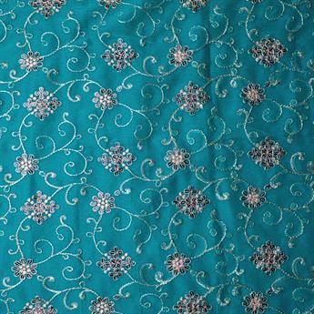 Turquoise Embroidery on Chiffon Fabric