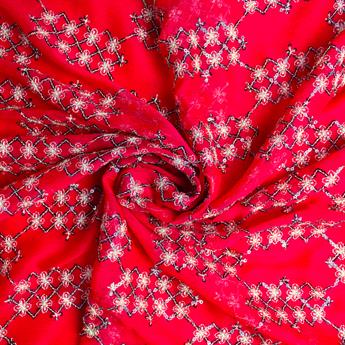 RED- Embroidery on Chiffon Fabric