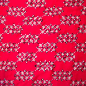 RED- Embroidery on Chiffon Fabric