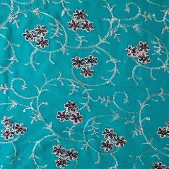 Turquoise Embroidery on Chiffon Fabric