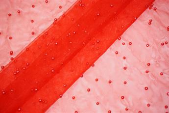 Red Beaded Net Fabrics