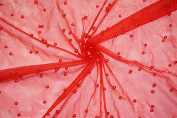 Red Beaded Net Fabrics