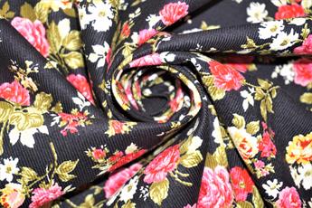 Black & Pink Cotton Rose Cord - Dressmaking Costumes Quality Fabric