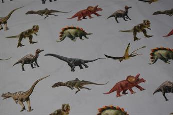 Light Grey Little Johnny - Digital Cotton - Dinosaurs