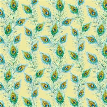 Peacock Feathers - Printed Craft Cotton Poplin Fabric Quilting Patch