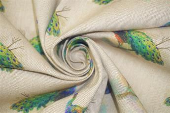 Natural Digital Print Linen Peacock