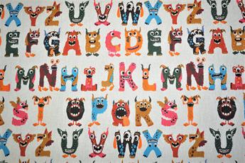Alphabet Monsters - - QUALITY COTTON LINEN FABRIC UPHOLSTERY FURNISHIN