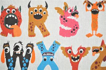 Alphabet Monsters - - QUALITY COTTON LINEN FABRIC UPHOLSTERY FURNISHIN