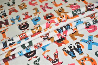 Alphabet Monsters - - QUALITY COTTON LINEN FABRIC UPHOLSTERY FURNISHIN