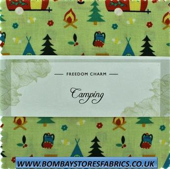 Green Printed Cotton Camping Charm Pack